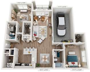 2 Bed 2 Bath Floor Plan | 1,341 Sq. Ft. at Lullwater at Big Ridge, Hixson, 37343