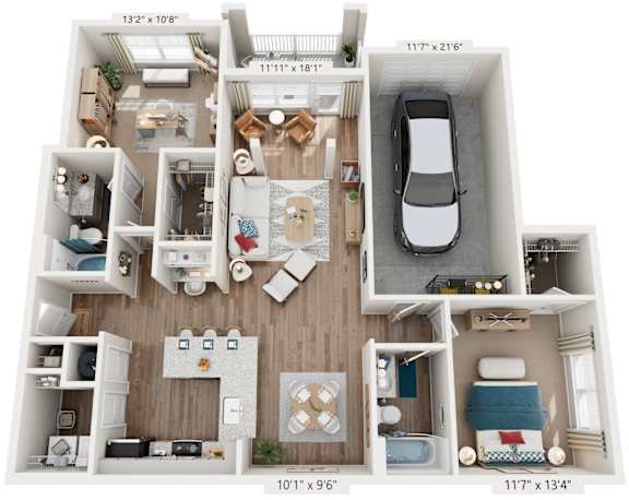 2 Bed 2 Bath Floor Plan | 1,341 Sq. Ft. at Lullwater at Big Ridge, Hixson, 37343