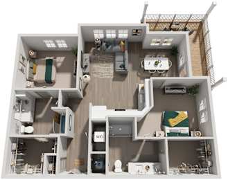 2 Bed 2 Bath Floor Plan | 1,269 Sq. Ft. at Artistry at Winterfield Apartments, Midlothian, VA 23112