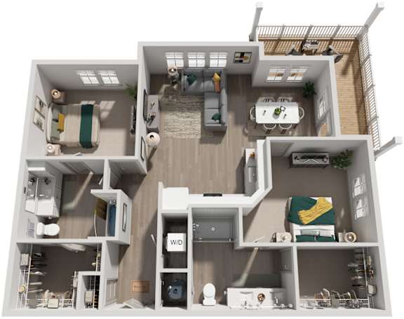2 Bed 2 Bath Floor Plan | 1,269 Sq. Ft. at Artistry at Winterfield Apartments, Midlothian, VA 23112