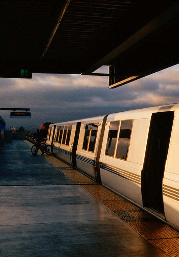 a train at a train station at sunse at Aspire Apollo, Camp Springs, MDt