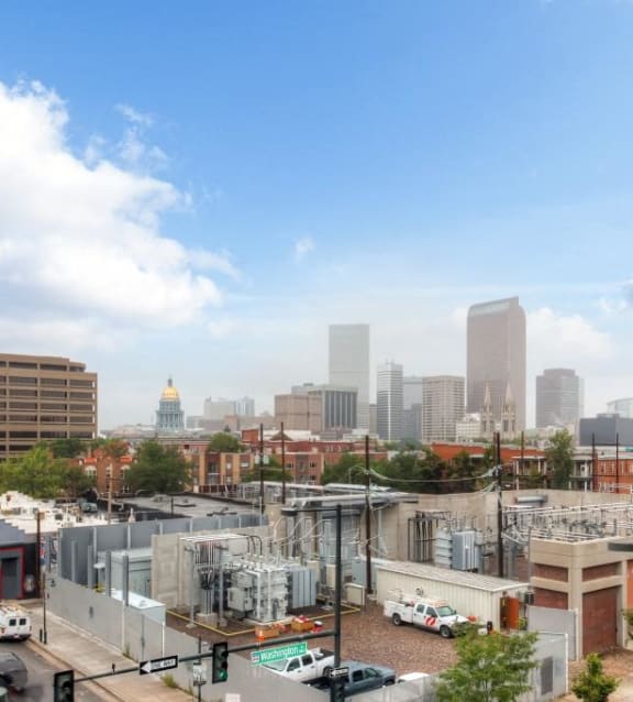 a view of the city from the roof of a building