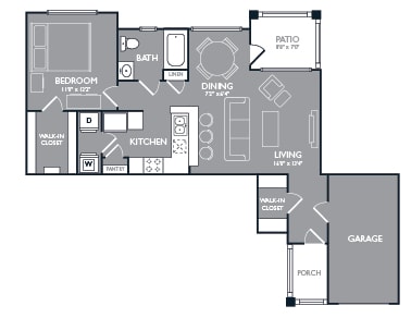 One Bed One Bath Floor Plan at Mansions at Briggs Ranch, Texas