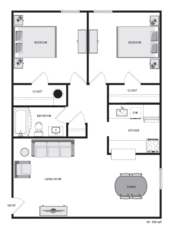 bedroom floor plan an in 2 bed 2 bath apartment