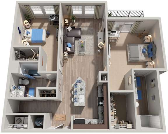Floor Plan  2 Bed 2 Bath Floor Plan | 1,183 Sq. Ft. at Residence at Riverwatch, Augusta, GA, 30909