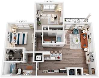 2 Bed 2 Bath Floor Plan | 1,065 Sq. Ft.