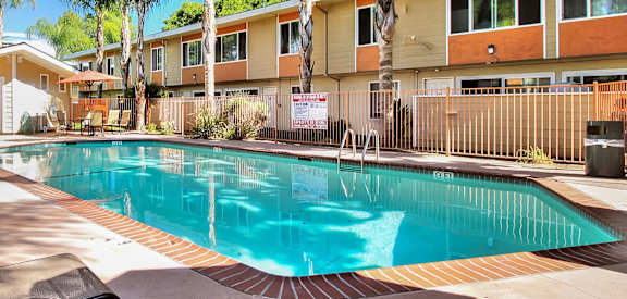 Extensive Resort Inspired Pool Deck at Latham Court, California