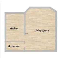 a picture of a kitchen and a living room