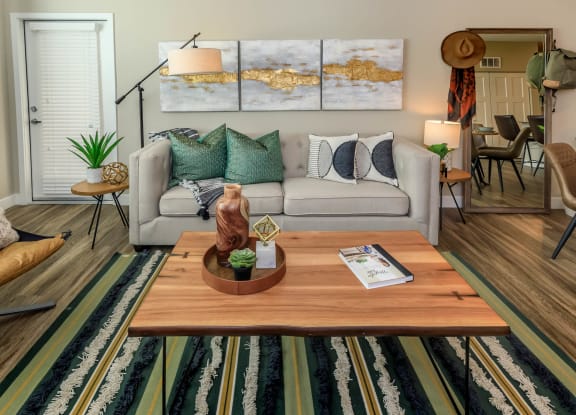a living room with a couch and a coffee table