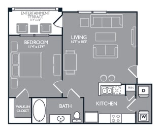 One Bed One Bath Floor Plan at Towers at Spring Creek, Garland, TX, 75044