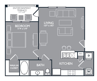 One Bed One Bath Floor Plan at Towers at Spring Creek, Garland, TX, 75044