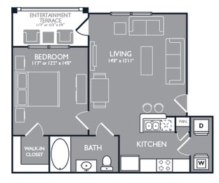 One-Bedroom Floor Plan at Mansions at Spring Creek, Garland, 75044