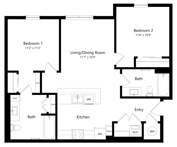 Two Bedroom Floor Plan at Jackson Palms Affordable Apartments in Jacksonville FL