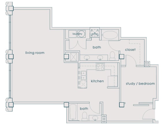 Main 3 Downtown - A12 (Landmark) - 1bed/1 bath - 2D