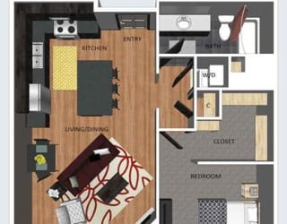Bedford one bedroom one bathroom floor plan at The Flats at 84