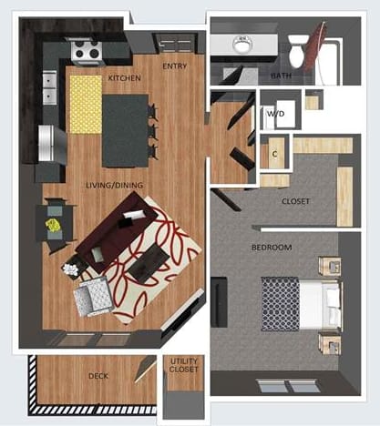 Bedford one bedroom one bathroom floor plan at The Flats at 84