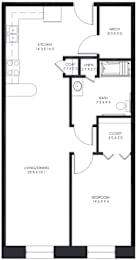 This is a sample one bedroom floor plan in Call Terminal.  Schedule a tour to see what's available now.