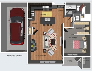 Wiltshire one bedroom one bathroom floor plan at The Flats at 84