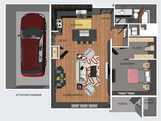 Wiltshire one bedroom one bathroom floor plan at The Flats at 84
