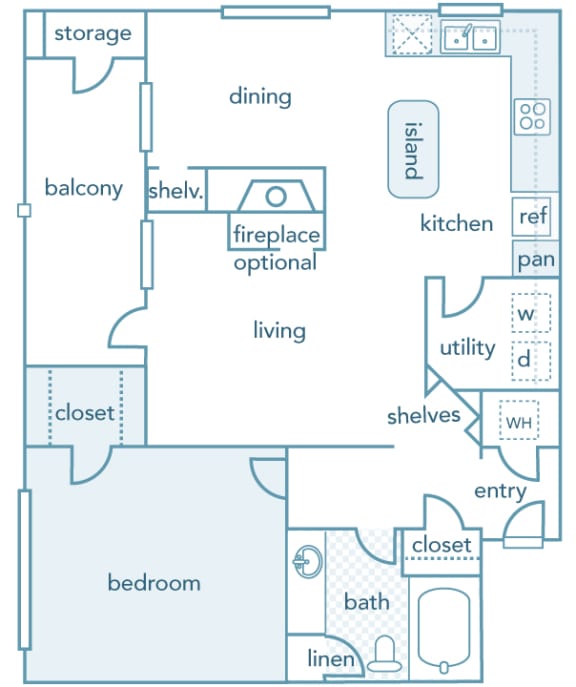 The Estates at River Pointe - A2 - 1 bedroom - 1 bathroom - 2D floor plan