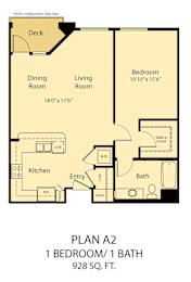 A floor plan of a one bedroom apartment with a kitchen and living room.