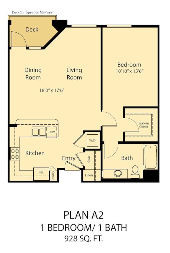 A floor plan of a one bedroom apartment with a kitchen and living room.