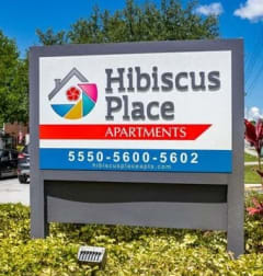 Property signage  at Hibiscus Place Apartments in Orlando, FL, 32808