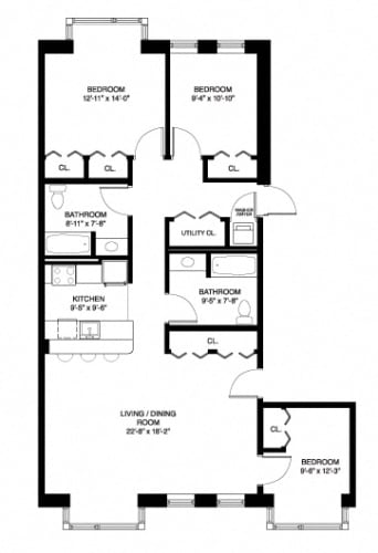 Floor Plan  Market Rate Apartments - 3 Bedroom