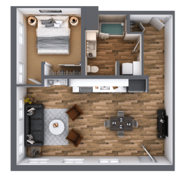 LL Hawkins 1 Bed 1 Bath E Floor Plan