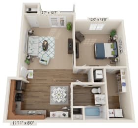 Ardmore Cates Creek 1 Bedroom, 1 Bathroom Floor Plan