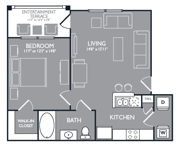 One-Bedroom Floor Plan at Mansions at Spring Creek, Garland