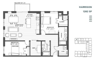 Harrison Two Bedroom Floor Plan at The Hill Apartments