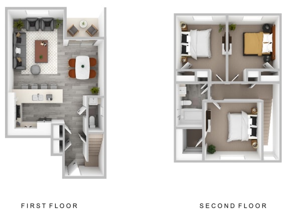 Evergreen Townhouses in Springfield, Oregon 3x1.5 3D Floor Plan
