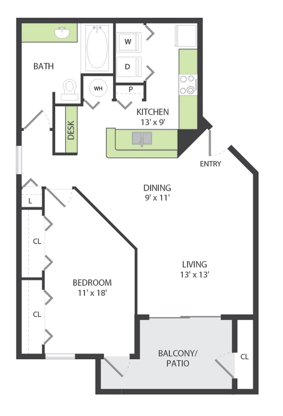 798 Square-Foot 1 Bedroom 1 Bath A2 Floor Plan at The Preserve at Westchase in Tampa, FL