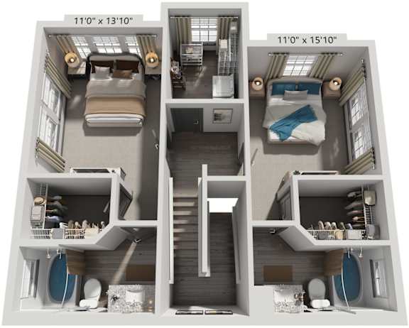 2 Bed 2.5 Bath Floor Plan | 1,534 Sq. Ft. at The Louis Apartment Flats, KY, 40241
