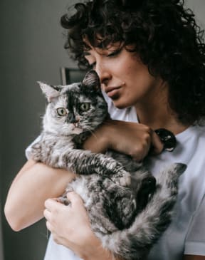 a man holding a cat in his arms