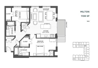 Milton two bedroom walk out floor plan at The Hill Apartments, Saint Paul, MN