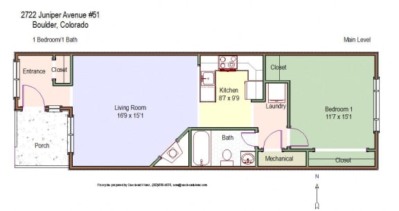 Floor Plan  1 Bed 1 Bath at Valencia Gardens, Boulder