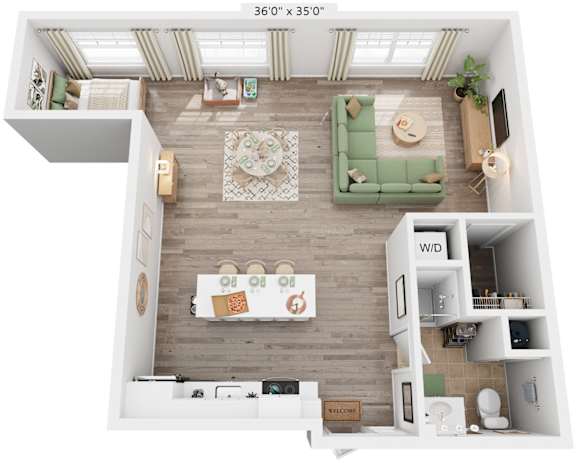 Alpine Floorplan | 723 Sq. Ft. at Flats at West Broad Village, Virginia