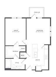 A floor plan of a one bedroom apartment with a bath.