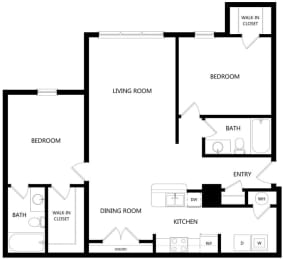Oaks at New Hope_2 Bedroom Floor Plan