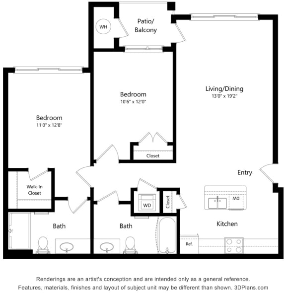 Floor Plan  Two Bed Two Bath G Floor Plan at South Range Crossings, Parker, CO