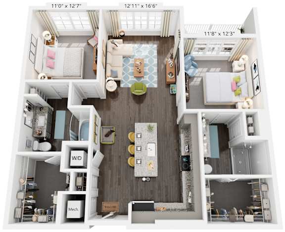 Clark Creek Floor Plan 2 Bed, 2 Bath 1,157 Sq. Ft. at The Quincy Apartments, 30102