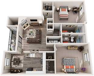 2 Bed 2 Bath Floor Plans | 1,050 Sq. Ft. at Westbury Creek, Augusta, Georgia, 30909