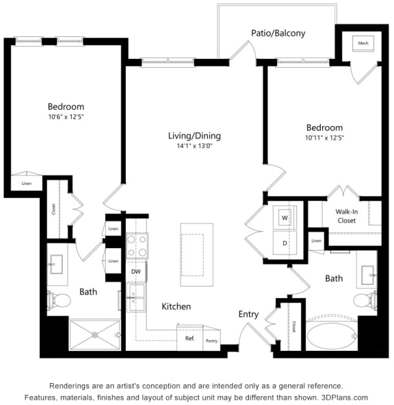 2 Bed 2 Bath Floor Plan at Bren Road Station 55&#x2B; Apartments, Minnetonka, MN, 55343