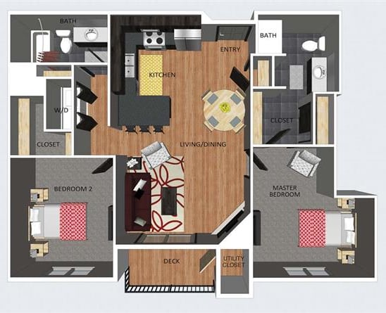 Rothwell two bedroom two bathroom floor plan at The Flats at 84