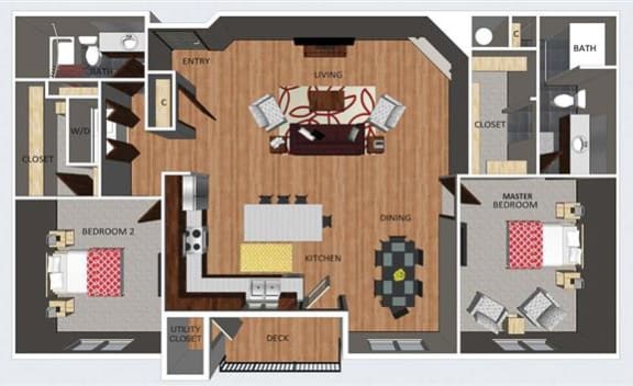 Bloomsbury two bedroom two bathroom floor plan at The Flats at 84