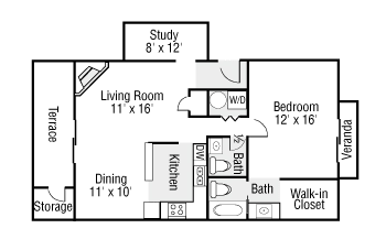 One Bedroom, 1.5 Baths and Study