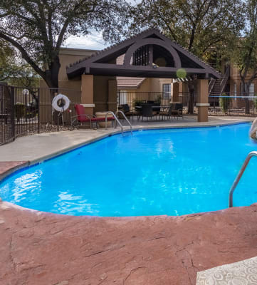 Arboretum sparkling pool view with lounge area