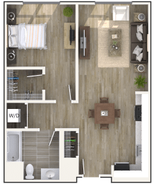 One Bedroom Floor Plan at North Square Apartments at The Mill District, Massachusetts, 01002